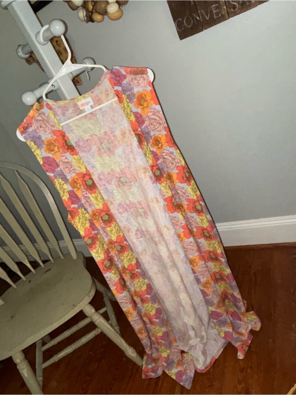 LuLaRoe Floral Sleeveless long vest XL  in Orange, Yellow, Pink & Purple